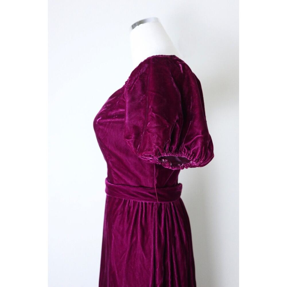 Vintage 1980s Priscilla of Boston Velvet Puff Shoulder Gown Maxi Dress Raspberry - Picture 7 of 12